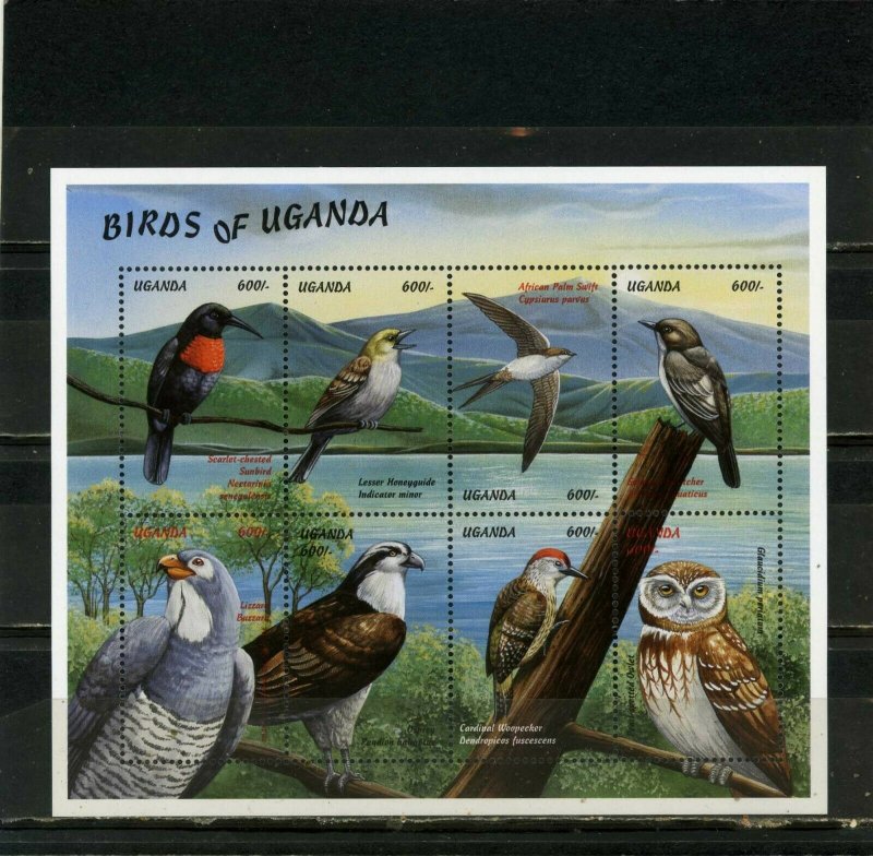 UGANDA 1999 BIRDS SHEET OF 8 STAMPS MNH 