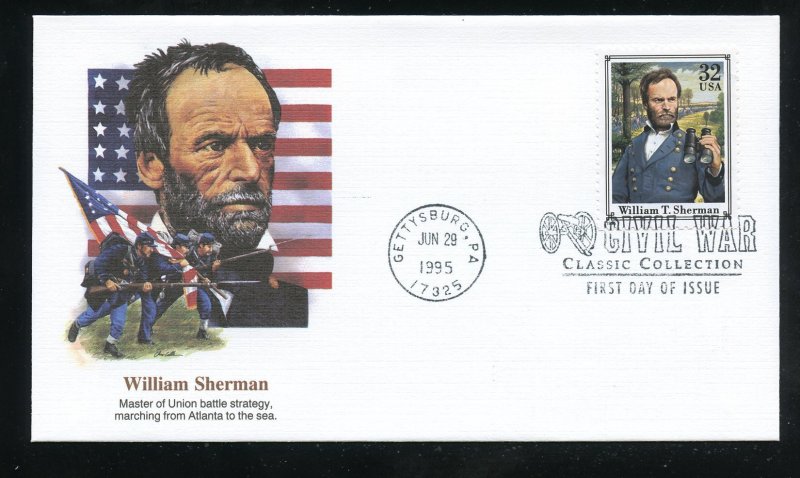 US 2975q Civil War Issue - William T. Sherman UA Fleetwood cachet FDC