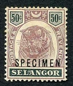 Selangor SG59s 50c Opt Specimen (M/M Hinge remainders and brown gum)