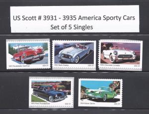 US Scott # 3931 - 3935 America Sporty Cars Set of 5 Singles