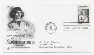 US 1488 8c Copernicus single on FDC Artcraft Cachet/ PCS Variety ECV $7.00