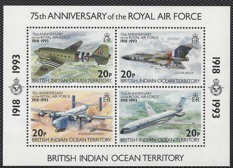 British Indian Ocean Territory #140 MNH ss, airplanes, Royal Airforce 75th aniv.