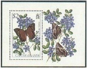 Turks & Caicos 511, MNH. Michel 578 Bl.35. Butterflies, Flowers, 1982.