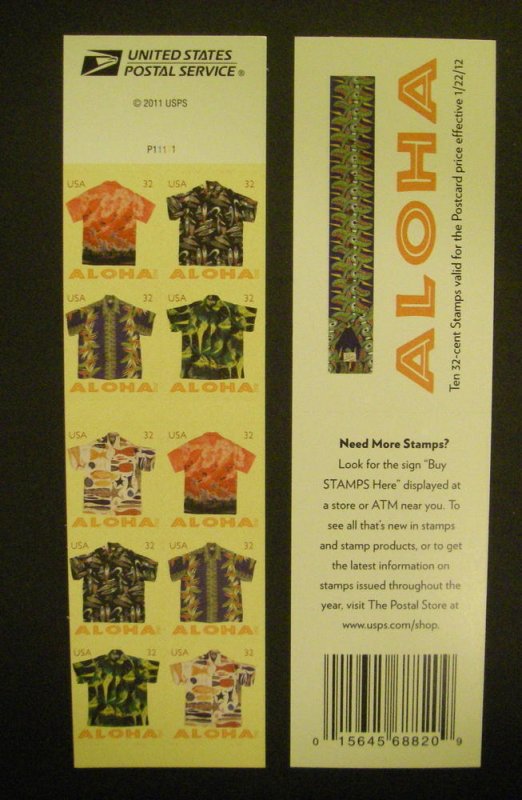 Scott 4682-6 or 4686b, 32c Aloha Shirts, Pane of 10, #P11111, MNH Booklet Beauty