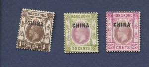 GREAT BRITAIN offices in CHINA  - Scott 1,  8, &9 - Wmk 3 - unused hinged - 1917