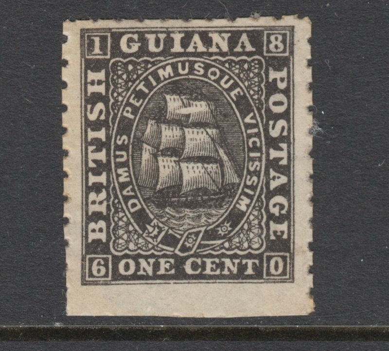 British Guiana Sc 50 MNG. 1866 1c black Seal of the Colony, no gum, perf 10