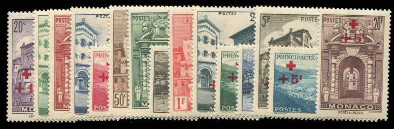 Monaco #B36-50 (YT 210-214) Cat€410, 1940 Red Cross Surcharges, complete se...
