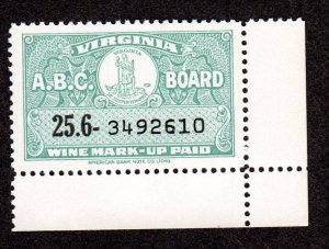 Virginia State Revenue  SRS # W60  MNH  Wine  Lot 190151 -10