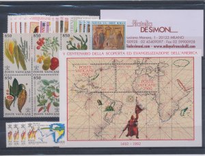 1992 Vatican, New Stamps, 26 Values + 1 Sheetlet - MNH **