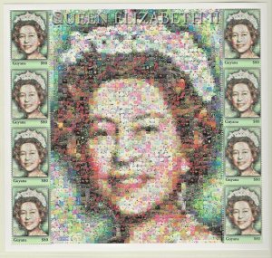 GUYANA -2001 75th BIRTHDAY QUEEN ELIZABETH AMAZING MOSIAC SHEET OF 8 STAMPS