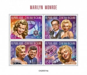 Central Africa - 2020 Actress Marilyn Monroe - 4 Stamp Sheet - CA200314a