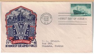 1946 FDC, #939, 3c U.S. Merchant Marine, Staehle