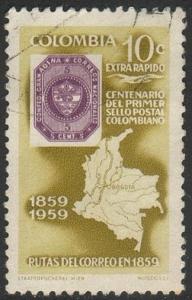 Colombia C354- Air Post - Stamp of 1859 & Map - Used