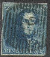 Belgium    2 Used 1849 20c light blue CV $57.50