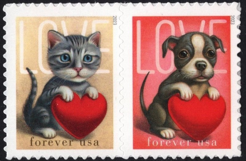 SC#5745-46 (Forever) Love: Kitten & Puppy Horizontal Pair (2023) SA