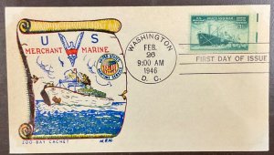 939 Zoo-Bay Cachet Merchant Marines in WWII FDC 1946 M-13 Thermograph