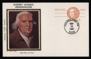 #UX93 13c Robert Morris, Colorano Silk Hand Stamped FDC *ANY 5=FREE SHIPPING**