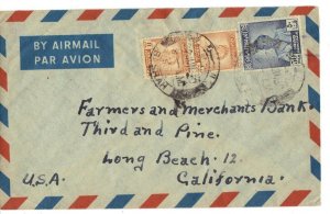 IRAQ-PALESTINE 1949 BASRAH AIRMAIL TO LONG BEACH CAL WITH PALESTINE AID STAMP ON