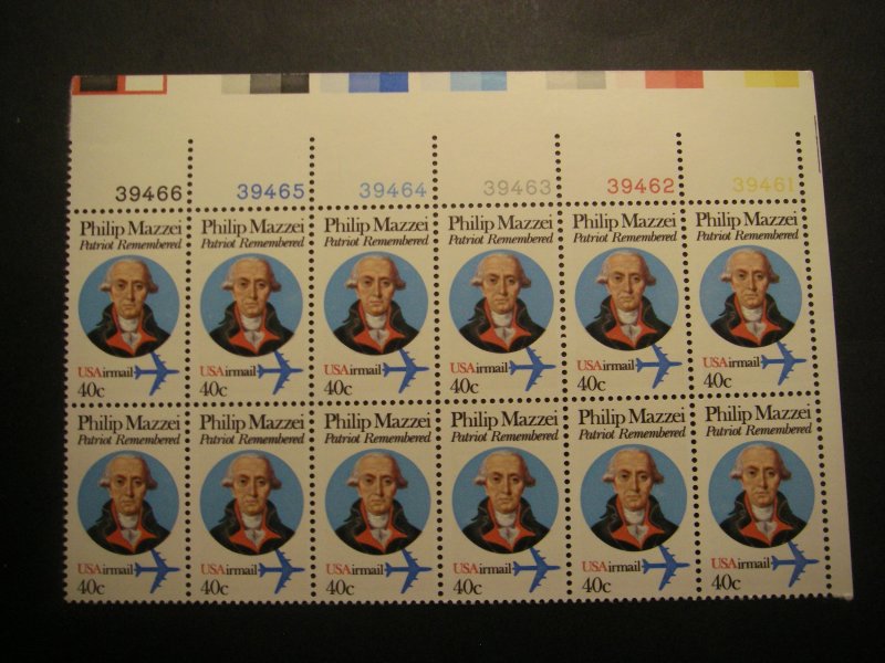 Scott C98, 40c Philip Mazzei, PB12 #39461-66 UR, MNH Airmail Beauty