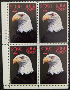 US Stamps #2540 Mint NH Plate Block of 4 Bald Eagle and Rings 1992 Priority Mail