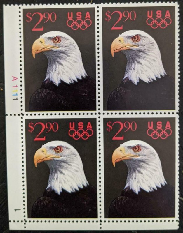 US Stamps #2540 Mint NH Plate Block of 4 Bald Eagle and Rings 1992 Priority Mail