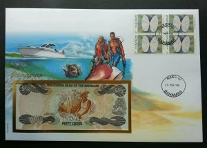 Bahamas Sea Shell 1999 Marine Ocean Diving Ship FDC (banknote cover) *rare