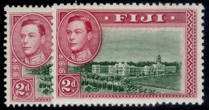 FIJI GVI SG255 + 255a, 2d PERF VARIETIES, LH MINT.