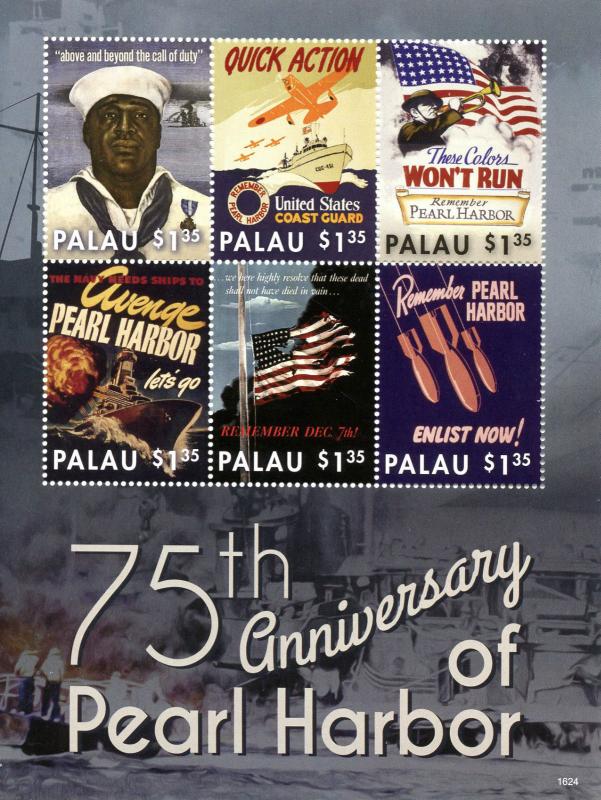 Palau 2016 MNH WWII WW2 Pearl Harbor Attack 75th Anniv 6v M/S War Posters Stamps 