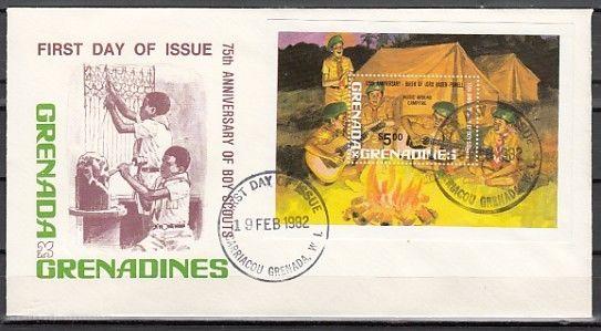 Grenada, Gr., Scott cat. 479. 75th Scout Anniversary s/sheet. First day cover.