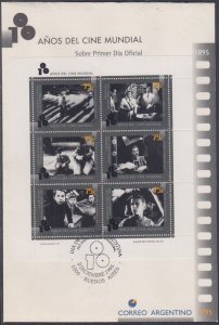 ARGENTINA Sc# 1909 FDC S/S of 6 for 100 YEARS of CINEMA - 6 DIFF FAMOUS MOVIES