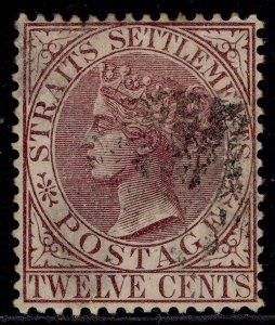 MALAYSIA - Straits Settlements QV SG67, 12c brown-purple, USED. Cat £25.