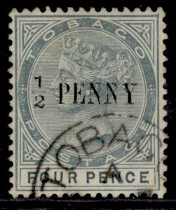 TOBAGO QV SG30, ½d on 4d grey, VERY FINE USED. Cat £85. CDS