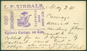 1880's, L.P. TIBBALS, BABY CARRIAGE advertising on 1¢ UX5 card, VF