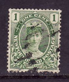 Newfoundland-Sc#104-used 1c yellow green-Queen Mary-1911-