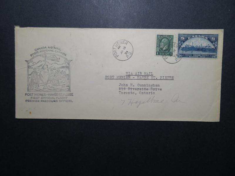 Canada 1934 Port Menier to Harve St Pierre First Flight Cover - Z11256