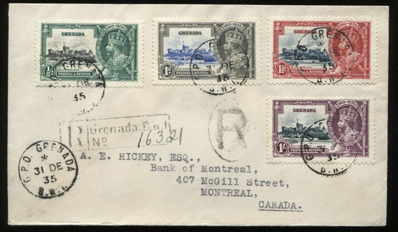 Grenada1935 KGV Jubilee set on registered cover