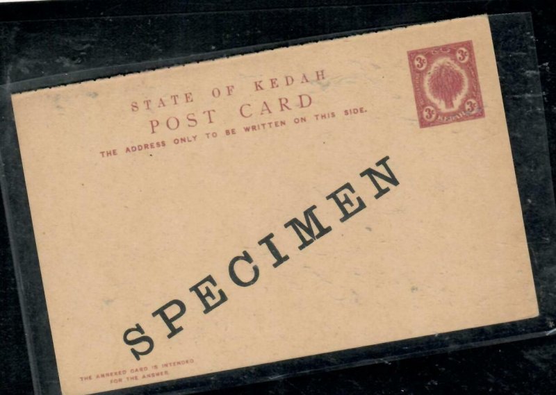 MALAYA  KEDAH COVER (P0307B)  3C REPLY PSC UNUSED SPECIMEN