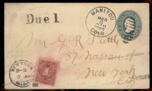 USA 1900 Colorado MANITOU COLO Postage Due 1 NYC Cover 88144