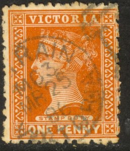 VICTORIA 1890-95 1d Orange Brown QV Portrait Issue Sc 169 VFU TPO TRAIN CXL