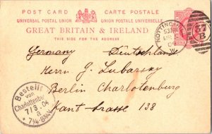 Great Britain 1d KEVII Postal Card 1904 Notting Hill 37B to Berlin, Germany. ...