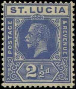 St Lucia SC# 81a SG# 99a KGV 3d MH DULL BLUE wmk 4 with mount