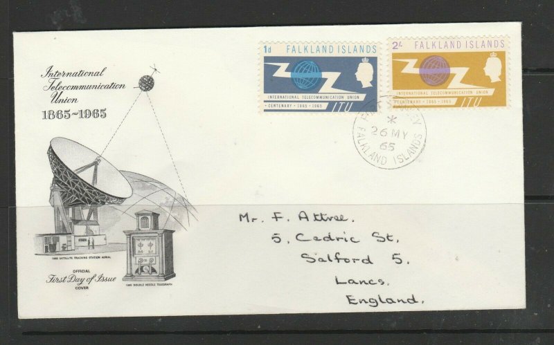 Falkland islands 1965 ITU FDC Illus, Neat Handwritten address