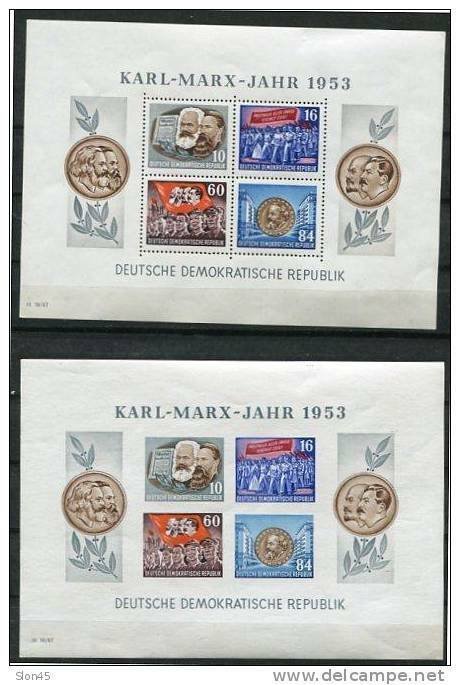 Germany 1953 Sheets Sc 144A 146A Mi Block 8-9 (A+B) Perf+Imperf. MLH Karl Marx