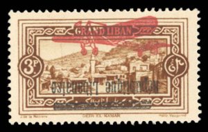 Lebanon #C18var (YT 22a) Cat€120, 1927 3p orange brown, overprint inverted,...