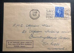 1948 York England Navy Army & Air Force Institutes Cover To Rugby Perfin Stamp