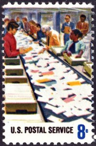 SC#1491 8¢ Postal Employees: Letter Facing on Conveyor Belt Single (1973) MNH