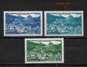 French Andorra 1955-57, Scott # 136-138 VF MLH*OG,,35fr VF MNH**OG,V$100