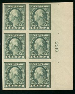 US #481 PLATE BLOCK, SUPERB mint never hinged,   A SUPER CLASSIC PLATE!