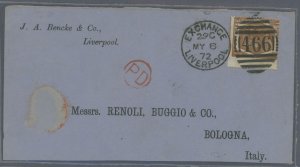 Great Britain 59a APEX Cert#226659 dated 11/13/2018 Great Britain Scott No.  59a, deep brown, used on 1872 cover, Liverpool to B