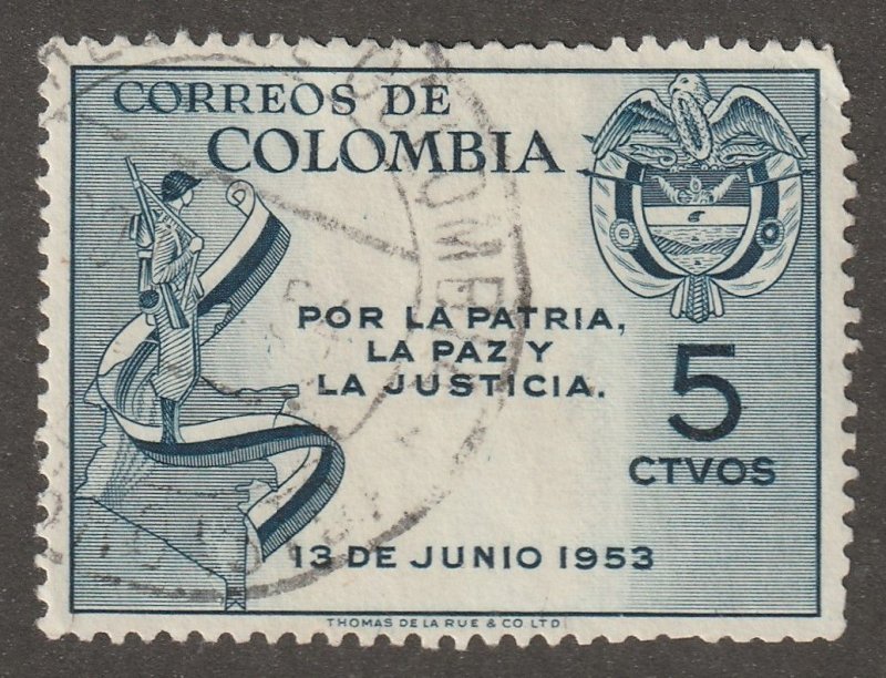 Columbia, Stamp, Scott#622, Used, Hinged,  5 centavos, Solider/crest,